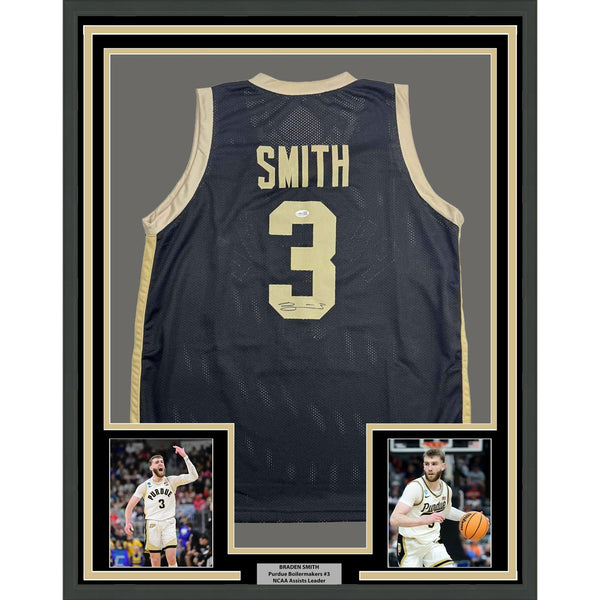 Framed Autographed/Signed Braden Smith 35x39 Purdue Black Jersey JSA COA