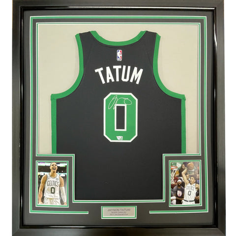 Framed Autographed/Signed Jayson Tatum 33x42 Black Authentic Jersey Fanatics COA