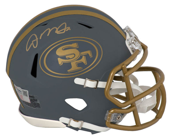 Joe Montana Signed 49ers SLATE Riddell Speed Mini Helmet - (FANATICS COA)