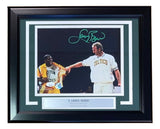 Larry Bird Signed Framed 8x10 Celtics Shirt Pull Photo w/ Magic Johnson Bird+JSA