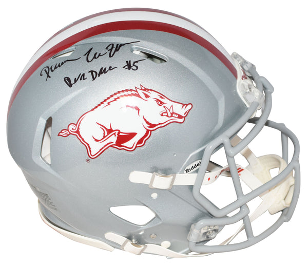 ark football helmet Arkansas Razorbacks NCAA Revolution Mini Pocket Pro Size youll impress your fellow fans ARK Helmet Tee - Grey