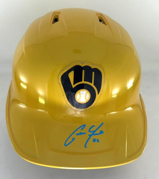 Brewers CHRISTIAN YELICH Signed Full Size Milw Rawlings YELLOW Helmet AUTO - JSA