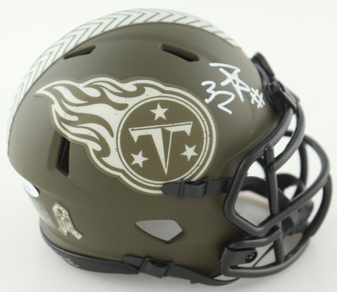 Tyjae Spears Signed Tennessee Titan Salute / Service Speed Mini Helmet (JSA COA)