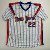Autographed/Signed Ray Knight New York Pinstripe Jersey Beckett BAS COA