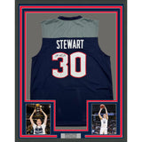 Framed Autographed/Signed Breanna Stewart 35x39 UConn Blue Jersey JSA COA