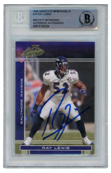 Ray Lewis Autographed/Signed 2006 Absolute #15 Trading Card Slab Beckett 52688