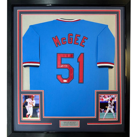 FRAMED Signed WILLIE MCGEE 35x39 St. Louis Blue Jersey JSA COA Auto