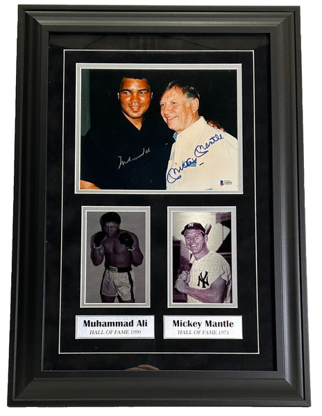 Muhammad Ali & Mickey Mantle Autographed 8x10 Photo Framed Collage Beckett LOA