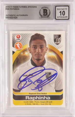 Raphinha Signed 2016-17 Panini Futebol Rookie Sticker #346 - BGS 10 Autograph