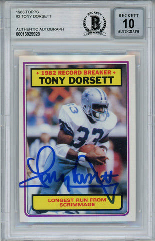 Tony Dorsett Autographed 1983 Topps #2 Trading Card Beckett Slab 34024