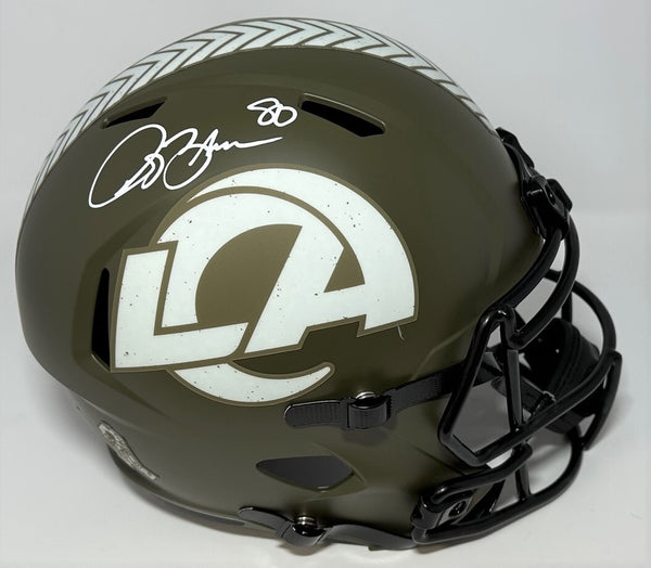 Rams SB Champ ISAAC BRUCE Signed Full Size SALUTE Replica Speed Helmet AUTO BAS
