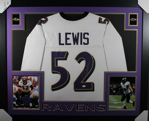 RAY LEWIS (Ravens white SKYLINE) Signed Autographed Framed Jersey JSA