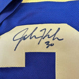Framed Autographed/Signed John Kuhn 33x42 Green Bay Blue Retro Jersey JSA COA