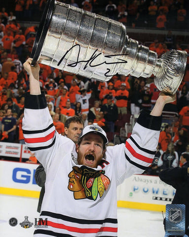 Duncan Keith Signed Blackhawks 2015 Stanley Cup With Trophy 8x10 Photo -(SS COA)