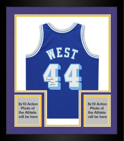 Framed Jerry West Lakers Signed 1960-1961 Mitchell & Ness Swingman Jersey w/Insc