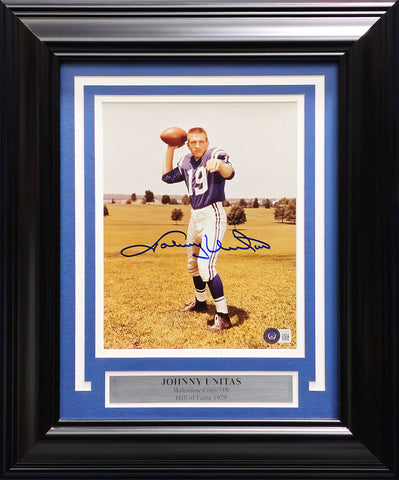 Johnny Unitas Autographed Framed 8x10 Photo Colts (Smudged) Beckett #AC94152