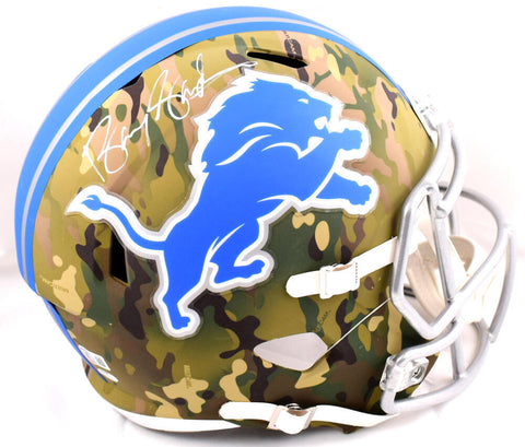Barry Sanders Autographed Detroit Lions F/S Camo Speed Helmet - Beckett W Holo