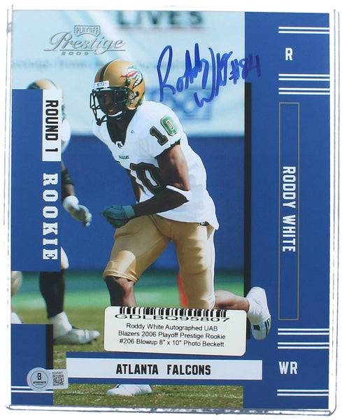 Roddy White Autographed UAB Blazers Rookie #206 Blowup 8" x "10 Photo Beckett