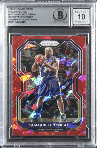 Lakers Shaquille O'Neal Signed 2020 Panini Prizm RI #207 Card Auto 10! BAS Slab