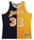 Lakers Magic Johnson Signed Purple & Yellow M&N 84-85 HWC Swingman Jersey BAS W