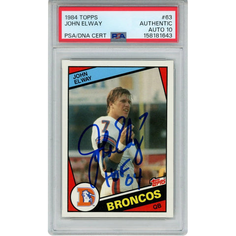 John Elway Autographed/Signed Denver Broncos Trading Card HOF 84 Topps PSA 55242