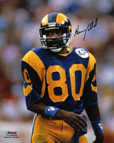 Henry Ellard Signed Los Angeles Rams Blue Jersey Close Up 8x10 Photo - (SCHWA...