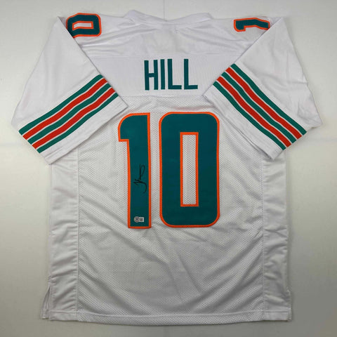 Autographed/Signed Tyreek Hill Miami White Football Jersey Beckett BAS COA