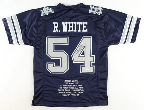 Randy White Signed Dallas Cowboys Career Stat Jersey Inscribed HOF 94 (JSA COA)