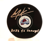 Cale Makar Autographed/Inscribed "2022 SC Champs" Avalanche Logo Puck - Fanatics