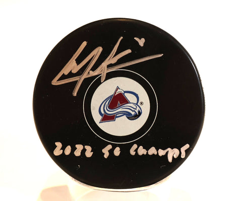 Cale Makar Autographed/Inscribed "2022 SC Champs" Avalanche Logo Puck - Fanatics