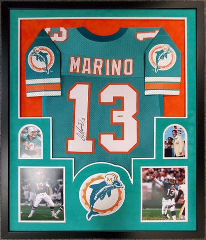 FRAMED MIAMI DOLPHINS DAN MARINO AUTOGRAPHED SIGNED JERSEY UPPER DECK COA