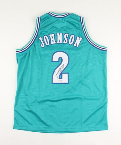Larry Johnson Signed Charlotte Hornets Jersey (PSA COA) #1 Overall Pk 1991 Draft