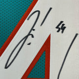 Framed Autographed/Signed Zach Thomas 35x39 Miami Teal Jersey JSA COA