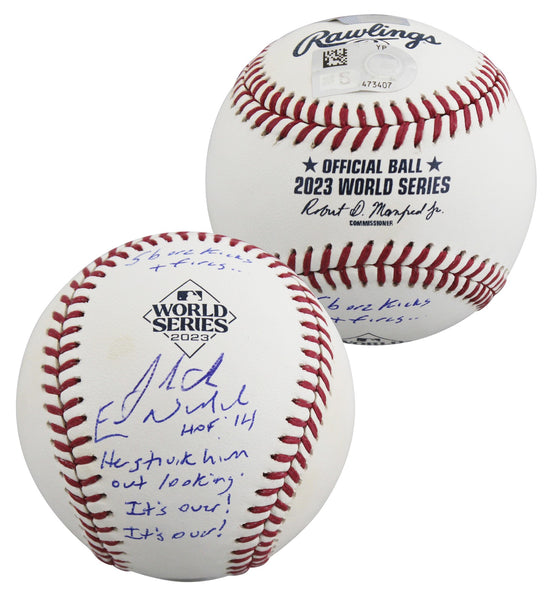 Rangers Eric Nadel & Josh Sborz Signed 2023 WS Logo OML Baseball BAS Fanatics