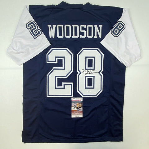 Autographed/Signed DARREN WOODSON Dallas Blue Football Jersey JSA COA Auto