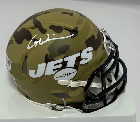 NY Jets Rookie of the Year GARRETT WILSON Signed CAMO Mini Helmet AUTO - BAS