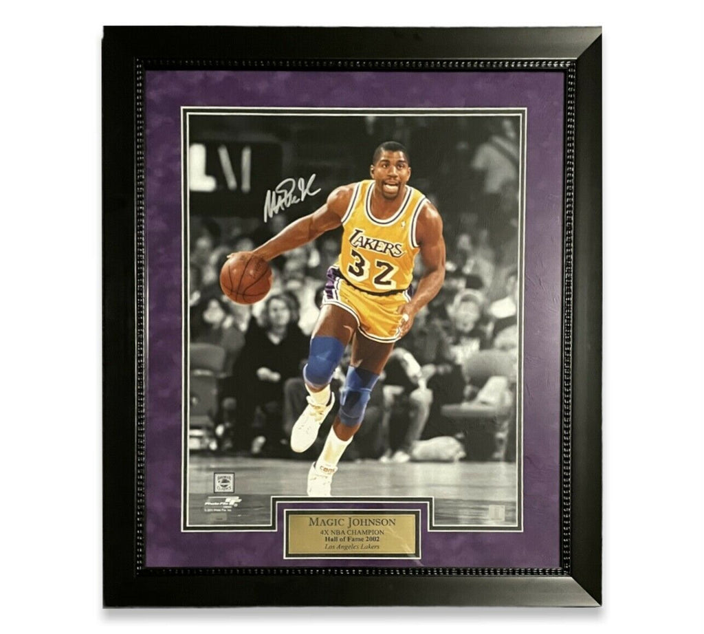 Magic Johnson Lettering Magic Johnson Signed Autographed 16x20 Photo Framed to 20x24 NEP ...