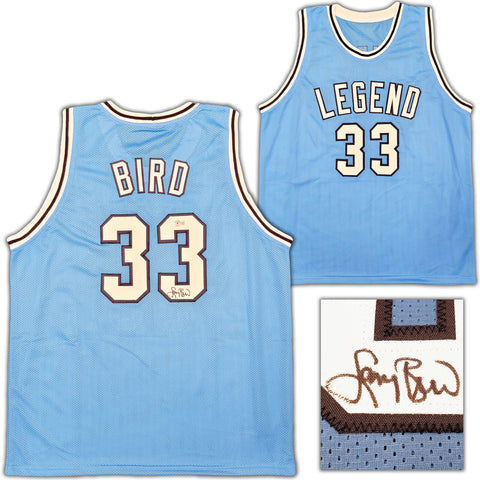 INDIANA STATE SYCAMORES LARRY BIRD AUTOGRAPHED BABY BLUE JERSEY BECKETT 203449