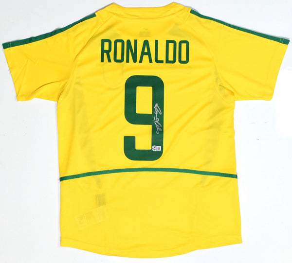 Ronaldo Autographed Brazil Home Soccer Jersey #9 - Beckett Holo *M