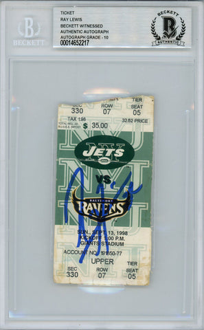 Ray Lewis Autographed/Signed 9/13/1998 vs Jets Ticket Beckett Slab 39174