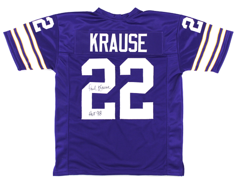 Paul Krause Signed Minnesota Throwback Purple Custom Jersey - HOF 98