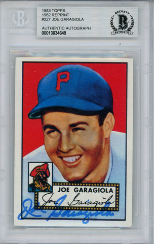 Joe Garagiola Autographed 1983 Topps 1952 Reprint #227 Card Beckett Slab 38445