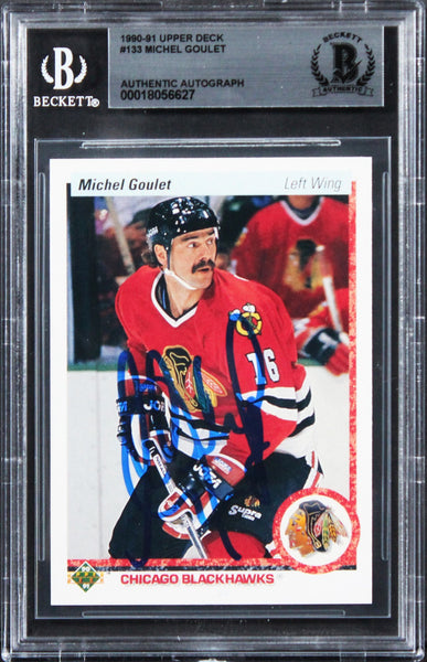Blackhawks Michel Goulet Authentic Signed 1990 Upper Deck #133 Card BAS Slabbed