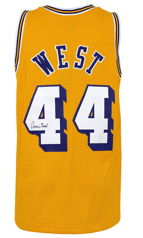 Jerry West Signed Lakers Gold 71-72 T/B M&N Swingman Basketball Jersey -(SS COA)