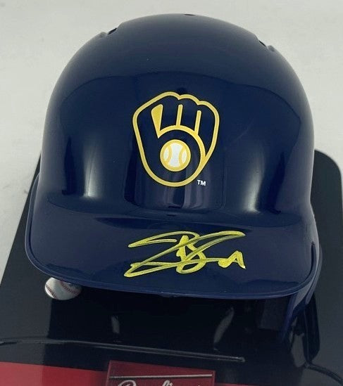 Milwaukee Brewers JACKSON CHOURIO Signed Rawlings BLUE Mini Helmet AUTO - FAN