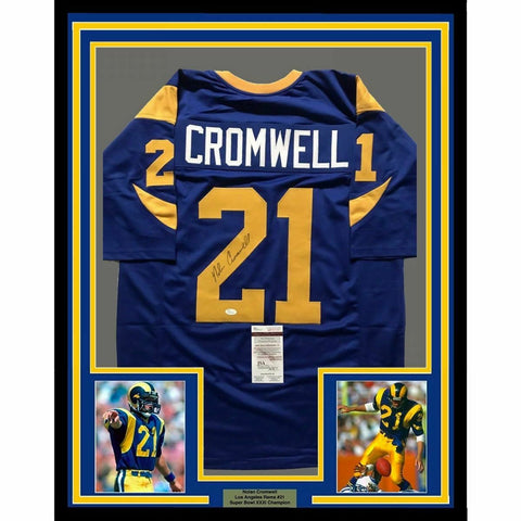 FRAMED Autographed/Signed NOLAN CROMWELL 33x42 Los Angeles Blue Jersey JSA COA