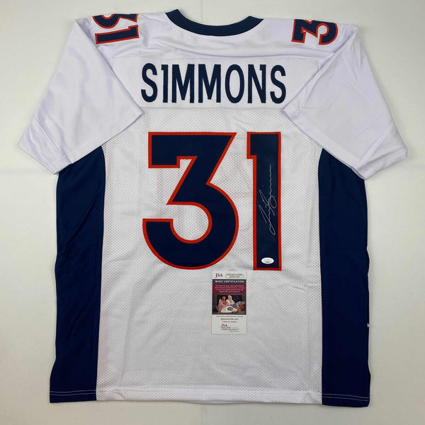 Autographed/Signed Justin Simmons Denver White Football Jersey JSA COA