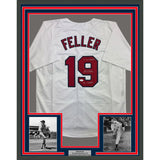 Framed Autographed/Signed Bob Feller 35x39 Cleveland White Jersey JSA COA