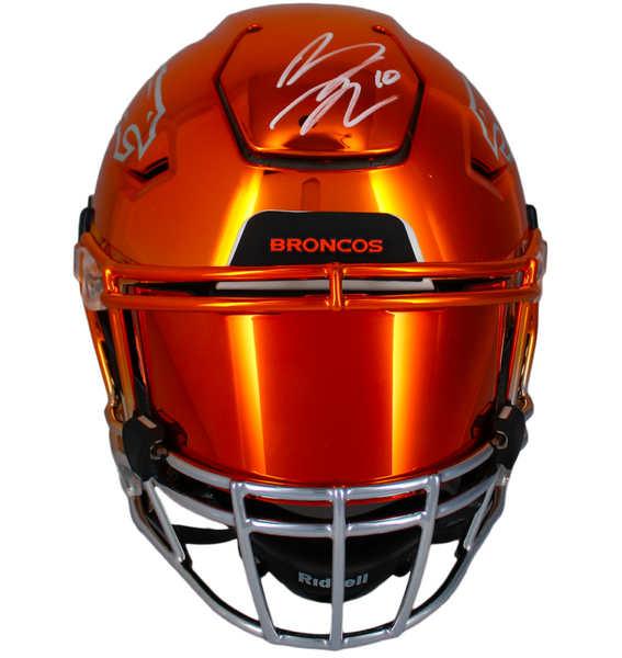 Bo Nix Autographed Denver Broncos Orange Custom Chrome SpeedFlex Helmet Beckett