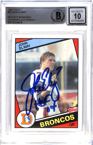 John Elway Signed 1984 Topps #63 Trading Card HOF Beckett 38773